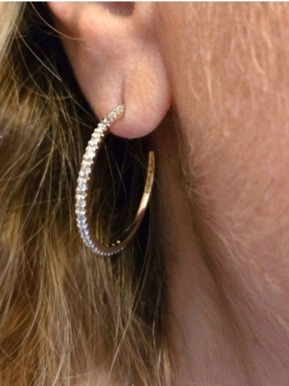 14kt Solid Yellow Gold Diamond Hoop Earrings